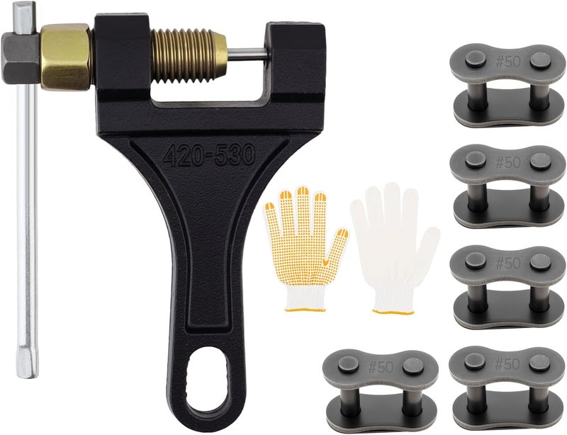 Windance Universal Roller Chain Breaker with 5Pcs #50 Master Link High Carbon Steel 420 428 520 525 528 530 Chain Pin Removal Repair Tool Motorcycle ATV Dirt Bike Scooter Bicycle Tractor - Image 1